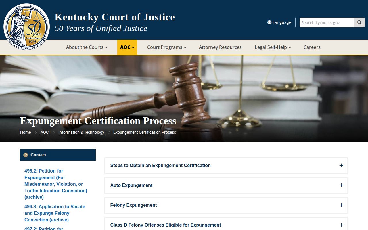Kentucky expungement process for Breckinridge County booking records