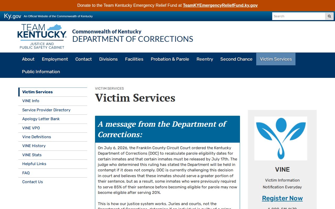 Kentucky VINE custody alerts for Breckinridge County records