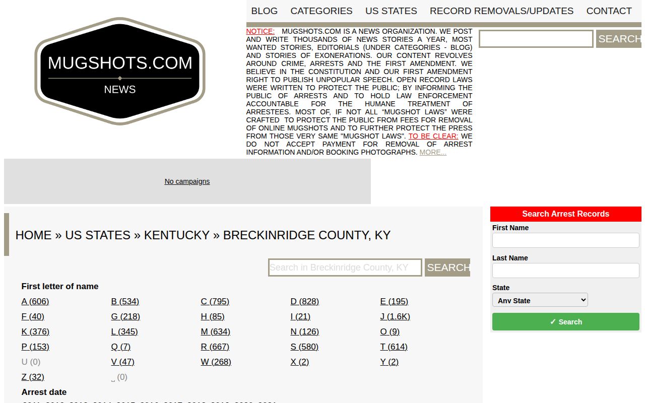 Unofficial Mugshots.com Breckinridge County historical booking index