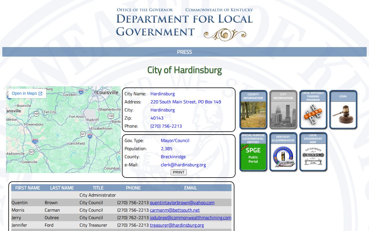Hardinsburg police profile for Breckinridge County arrest records