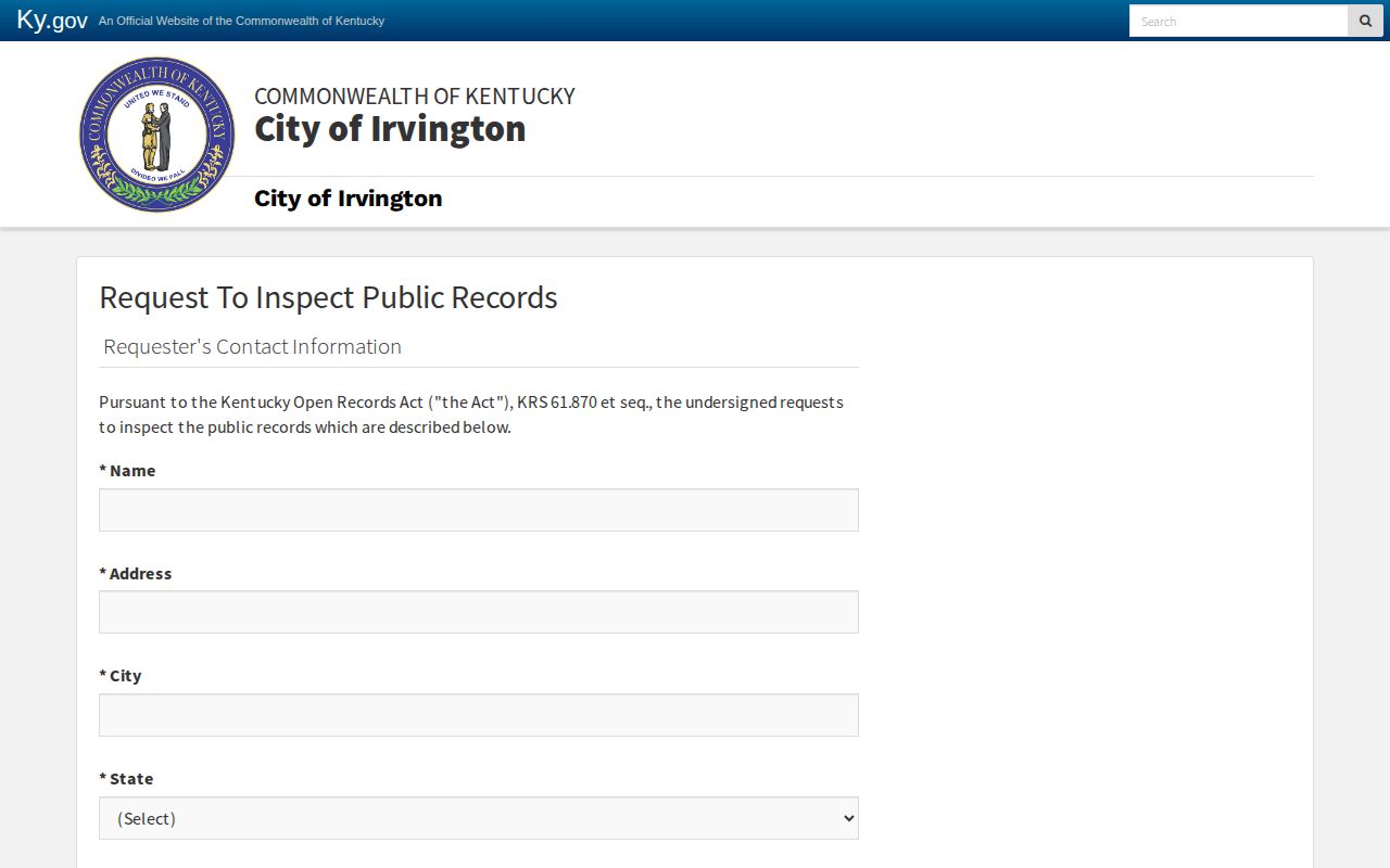 Irvington open records request for city police arrest files